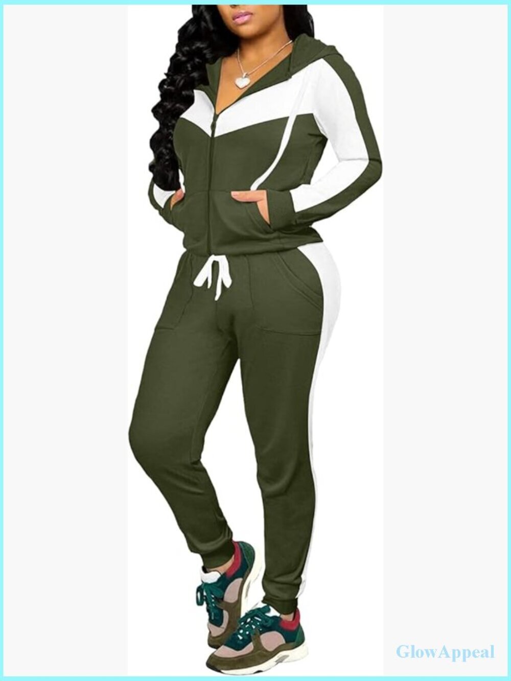 Casual 2 Piece Outfits Sweatsuit Pocket Hoodies Long Sleeve with Patchwork